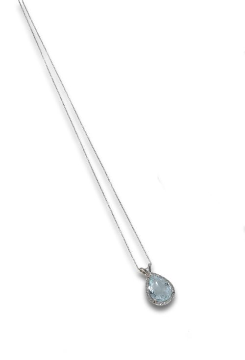 COLLAR DE ORO BLANCO CON AGUAMARINA Y BRILLANTES