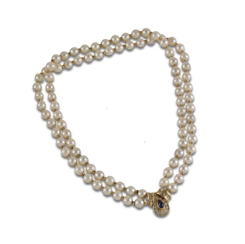COLLAR DE PERLAS CULTIVADAS ORO ZAFIRO Y BRILLANTES