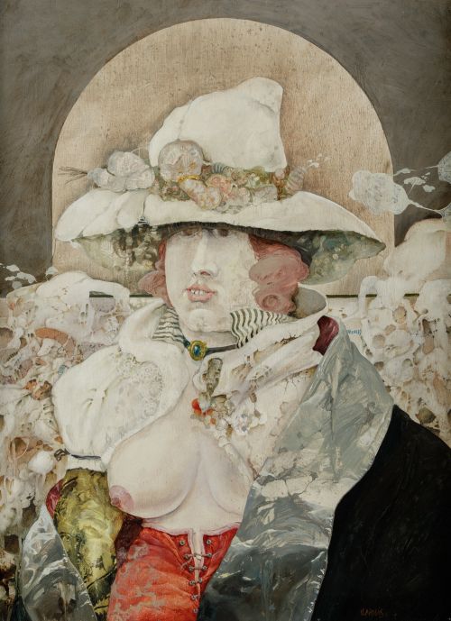 VICENTE  ARNÁS LOZANO, "Pitonisa engalanada", 1976, Óleo so