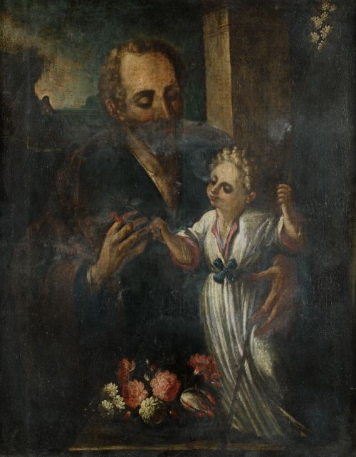 ESCUELA ESPAÑOLA, "San José con el Niño", Óleo sobre lienzo