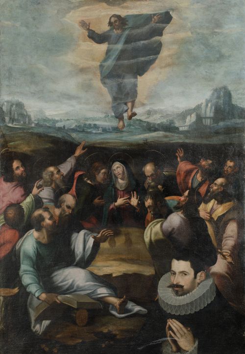 ESCUELA  ESPAÑOLA, "La Ascensión, con el retrato de un dona