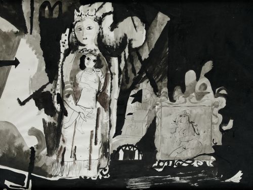 AGUSTÍN ÚBEDA, "Maternidad", Tintas y grafito sobre papel