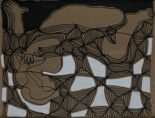 PEDRO SOBRADO, "Desnudo echado", Tinta y acuarela sobre pap