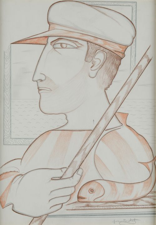 JOAN BROTAT, "Pez rojo", Lápices de colores sobre papel