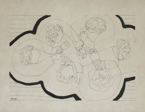 PEDRO SOBRADO, "Reunión", Tintas sobre papel