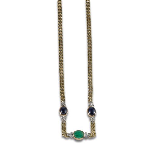 NICOLIS CODA GOLD NECKLACE WITH SAPPHIRES, EMERALD AND DIAM