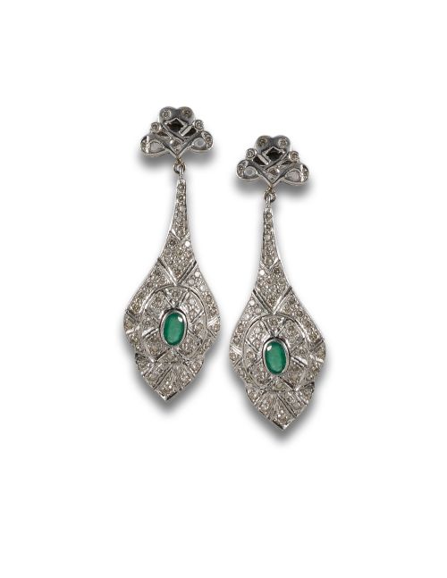 WHITE GOLD EARRINGS WITH EMERALS AND DIAMONDS