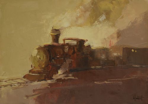 ANÓNIMO S. XX, "Tren", Óleo sobre tabla