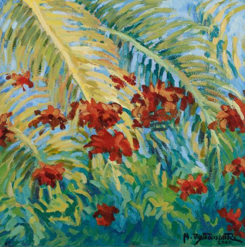 ESCUELA ESPAÑOLA , "Hojas de palmera", Óleo sobre lienzo