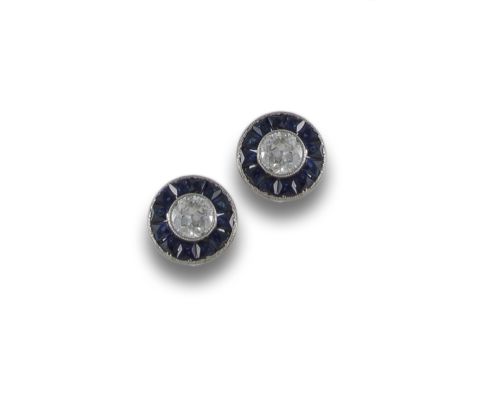 PENDIENTES OJO DE PEDIZ DE PLATINO CON ZAFIRO Y DIAMANTES