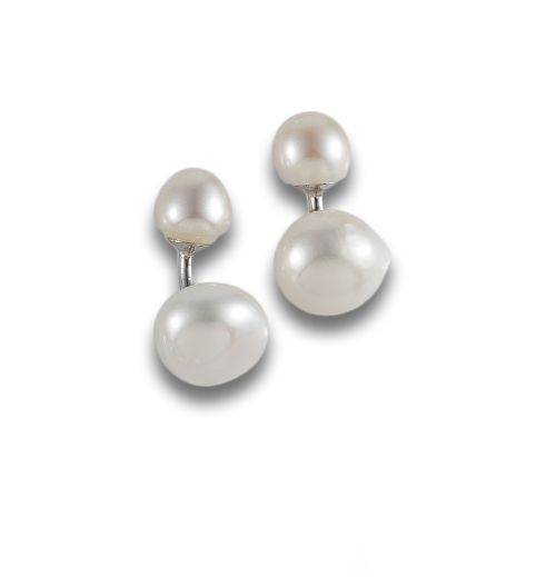 PAREJA DE GEMELOS DE ORO BLANCO CON PERLAS