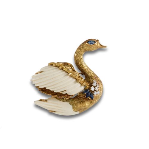 ALFILER CISNE  DE ORO, BRILLANTES Y ZAFIROS