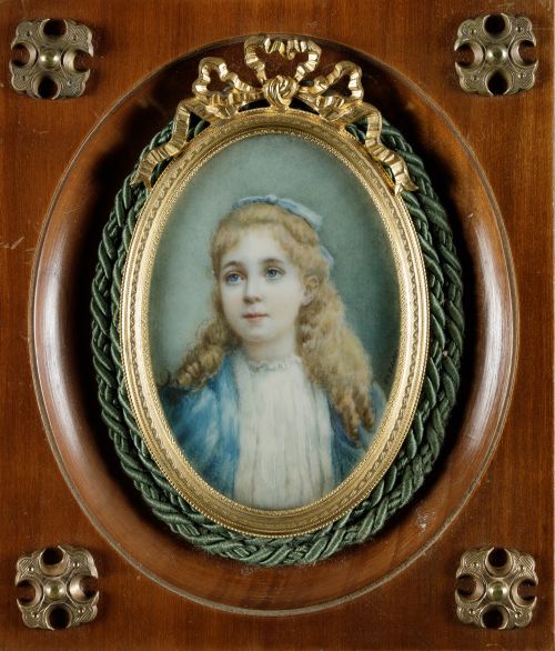 ESCUELA FRANCESA S.XIX, "Retrato de niña", Miniatura al g
