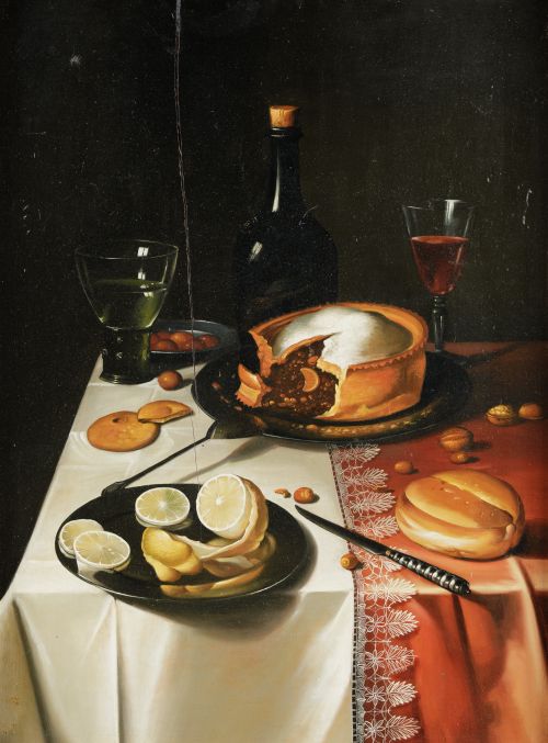 ANÓNIMO, "Bodegón con frutas y copa de vino", Óleo sobre ta