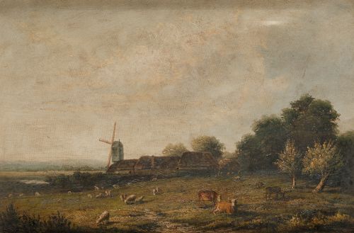 ANÓNIMO, "Paisaje con molino", Óleo sobre lienzo