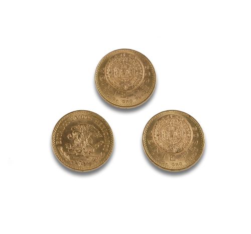 LOT OF THREE MEXICAN 21K GOLD COINS