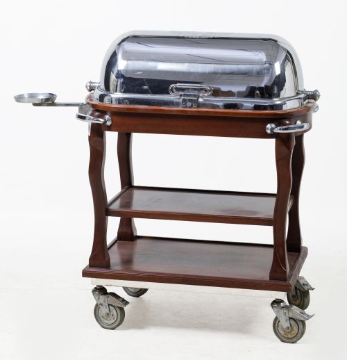 Carro de servicio de comida mantenedor en metal plateado, S