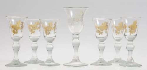 Lote de siete copas de cristal, La Granja, S.XIX