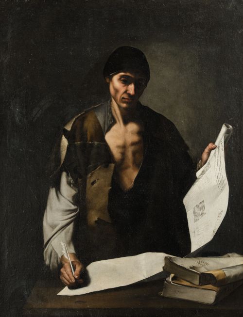 JOSE DE RIBERA Y TALLER, "Arquímedes", Óleo sobre lienzo.