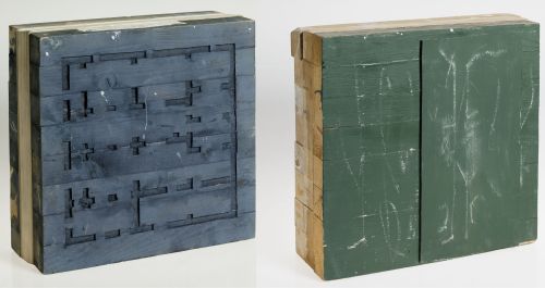 JORDI CANO, "1+1=1/U", 1991, Técnica mista sobre madera y p