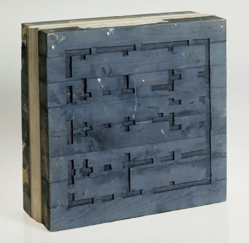 JORDI CANO, "1+1=1/U", 1991, Técnica mista sobre madera y p