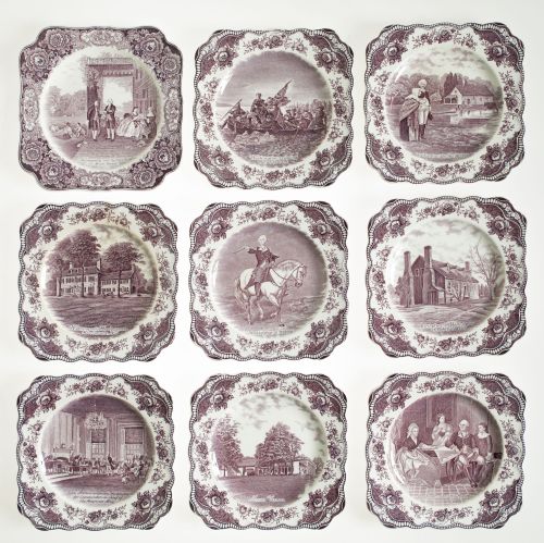 Nine commemorative earthenware plates of George Washington,