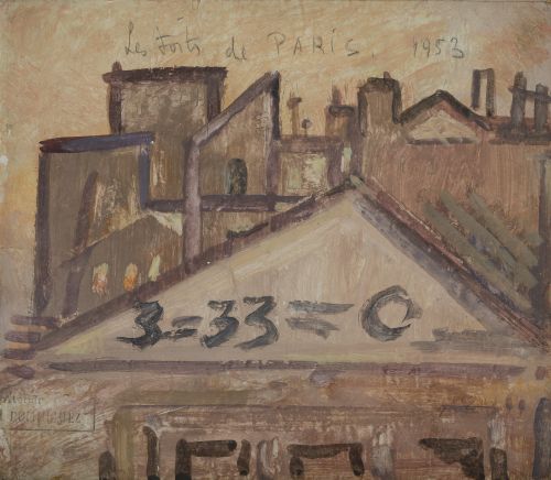 ÓSCAR DOMÍNGUEZ, "Les toits de Paris", 1953, Grafito y óleo
