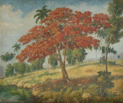 EBERTO ESCOBEDO LAZO, "Paisaje", Óleo sobre lienzo