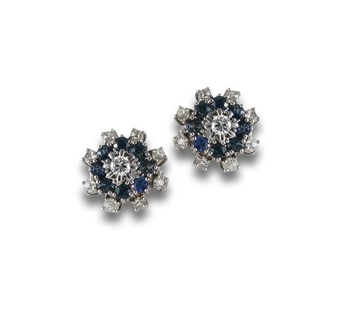 GOLD, DIAMOND AND SAPPHIRE EARRINGS