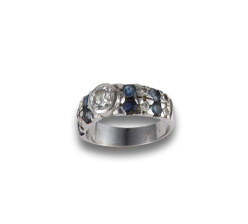 WHITE GOLD RING WITH SAPPHIRES AND DIAMONDS