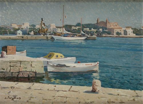 JOSE PUIGDENGOLAS, "Embarcadero. Porto Colom, Mallorca", Ól