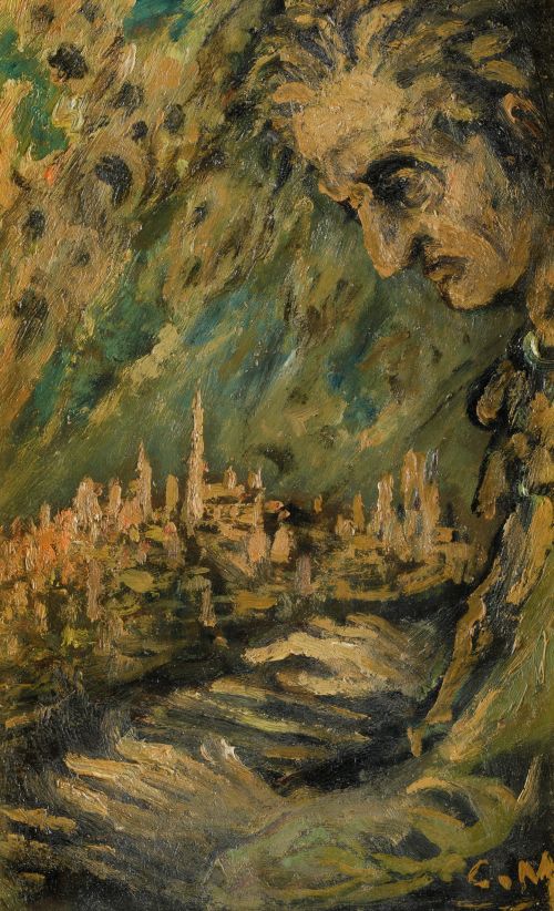 MARIANO CECILIO  GUERRERO MALAGÓN, "Toledo y rostro", Óleo