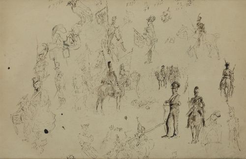 ANÓNIMO, "Apuntes de militares", Plumilla sobre papel