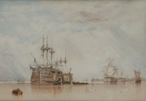 ESCUELA INGLESA, "Marina", Acuarela sobre papel