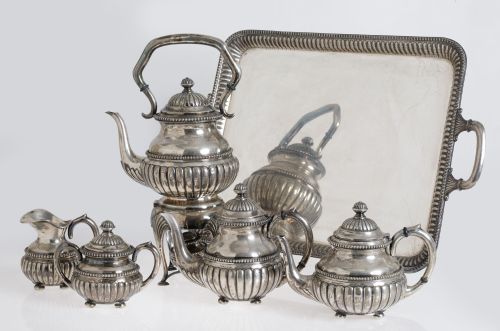 Spanish silver coffee and tea set, 916 fineness, Agruña Jew