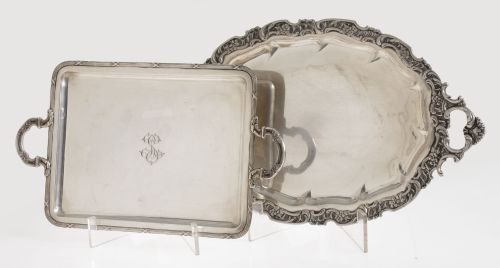 Silver tray with handles, 916 fineness, with hallmarks of H