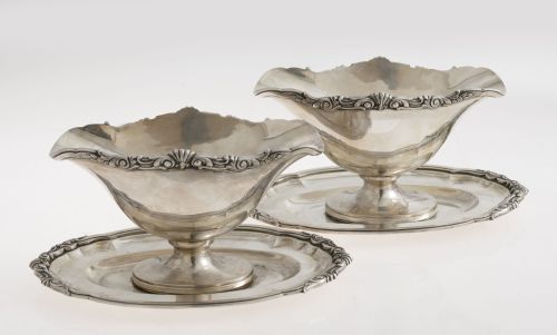 Pair of Spanish silver sauce boats, 916 fineness, J. Perez,