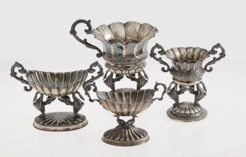 Lot of four Spanish silver centerpieces, 916 fineness, 20th