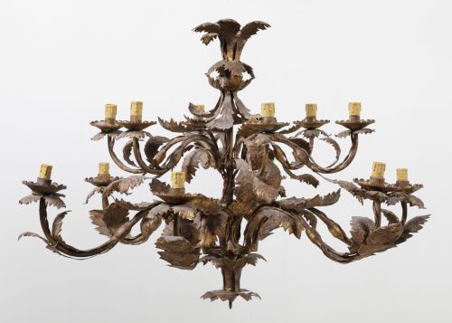 Gold metal ceiling lamp, Spain, 1960s