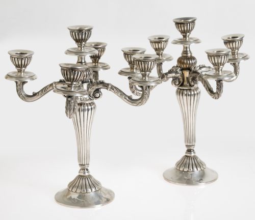 Pair of Spanish silver candlesticks, 916 fineness, 20th cen
