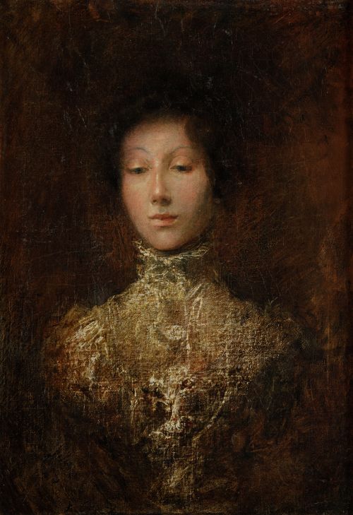 SALVADOR SÁNCHEZ BARBUDO, "Retrato de dama", Óleo sobre lie
