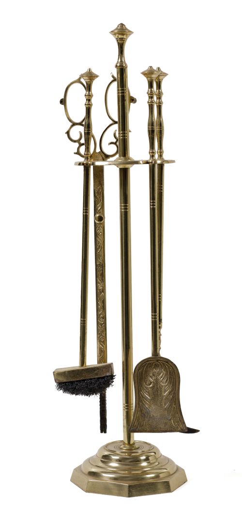 Fireplace tools on their stand, 20th century
