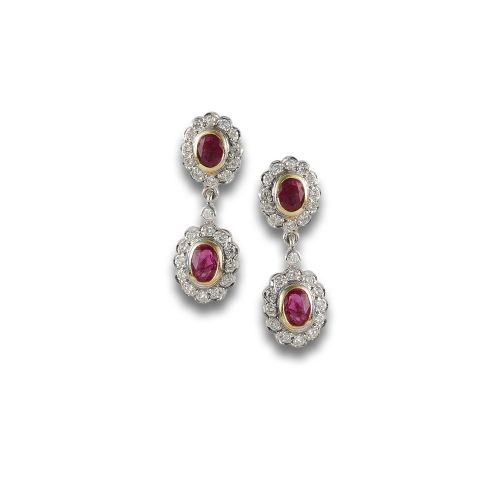 TWO-TONE GOLD EARRINGS WITH DIAMONDS AND RUBIES
