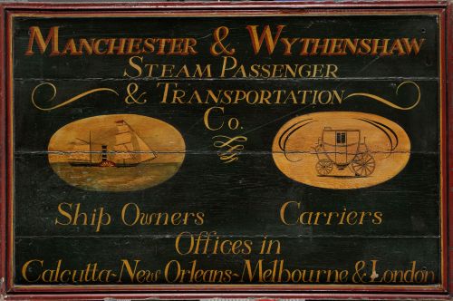 "Manchester & Wytthenshaw", painted wooden panel depicting