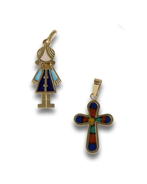 TWO GOLD PENDANTS WITH ENAMEL