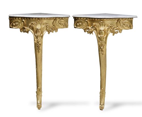 Pair of corner consoles following Baroque models, Spain, la