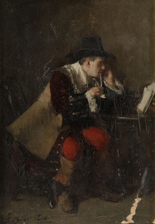 GEORGE OGILVY REID, "Un fumador", Óleo sobre lienzo.