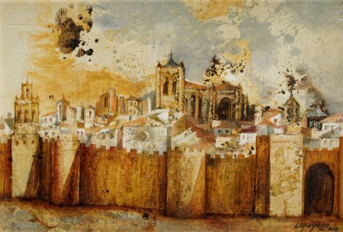 JOSÉ LAPAYESE DEL RÍO, "Tarde en Ávila", 1977, Óleo sobre l