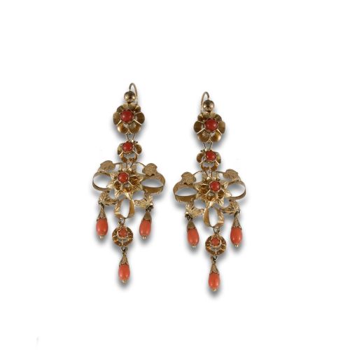 LONG GOLD AND CORAL EARRINGS