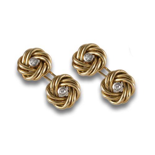 GOLD AND DIAMOND KNOT CUFFLINKS